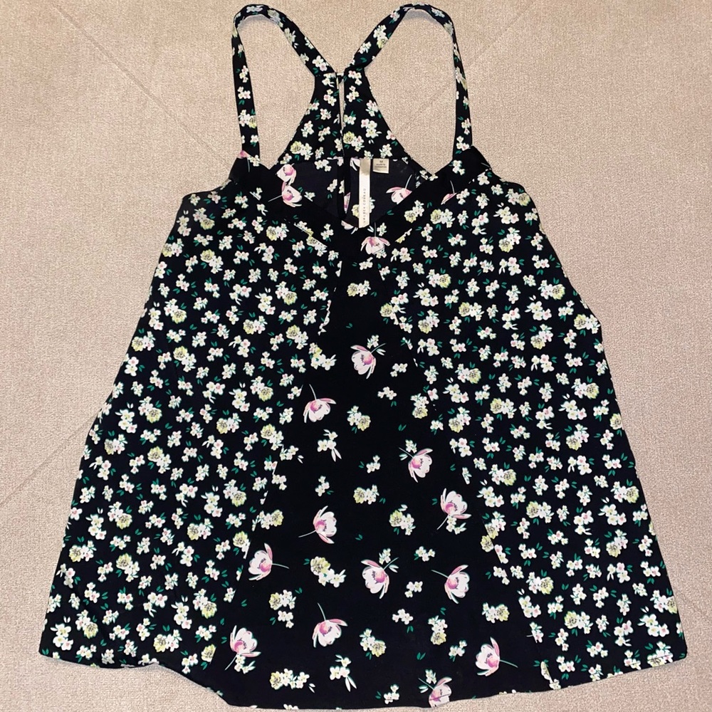 Black floral tank top, size medium